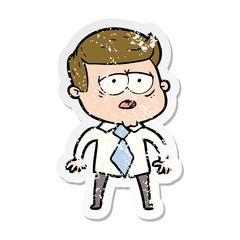 distressed sticker of a cartoon tired man