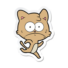 sticker of a cartoon nervous cat