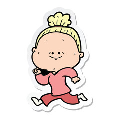 sticker of a cartoon happy old woman