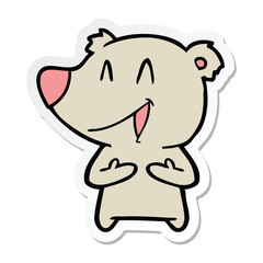 sticker of a laughing bear cartoon