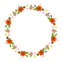 Vector illustration elegant bright colorful wreath frame with greeting card