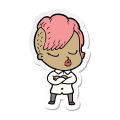 sticker of a cartoon pretty hipster girl