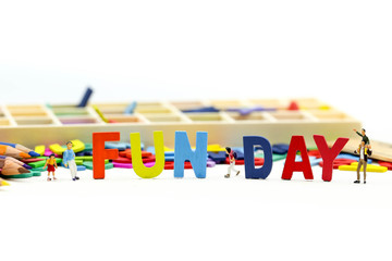 Miniature people : Children and friend funny and enjoy together using for concept of Fun day.