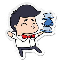 sticker cartoon of a kawaii cute waiter