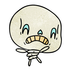 textured cartoon of spooky kawaii skeleton