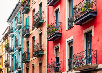 Colourful BuildingFacade  Houses Architecture Balcony Old town in Spain city Travel