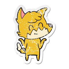 distressed sticker of a cartoon happy fox