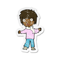 retro distressed sticker of a cartoon unhappy boy