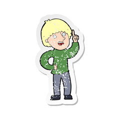 retro distressed sticker of a cartoon man with idea