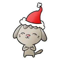 happy gradient cartoon of a dog wearing santa hat