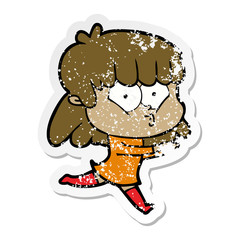 distressed sticker of a cartoon whistling girl