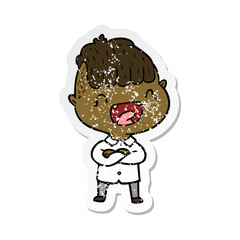 distressed sticker of a cartoon happy boy laughing