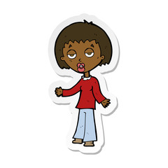 sticker of a cartoon tired woman