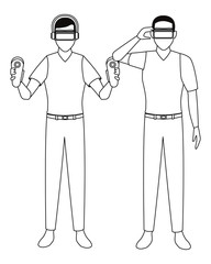 People playing with virtual reality in black and white