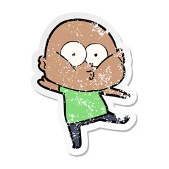 distressed sticker of a cartoon bald man staring