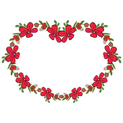 Vector illustration beauty red flower frames bloom with green leaves