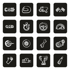 Formula 1 Racing Icons Freehand White On Black
