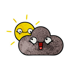retro grunge texture cartoon storm cloud and sun