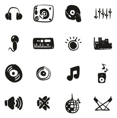 DJ or DJ Equipment Icons Freehand Fill