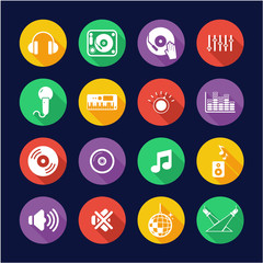 DJ or DJ Equipment Icons Flat Design Circle