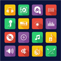 DJ or DJ Equipment Icons Flat Design