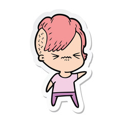 sticker of a cartoon annoyed hipster girl