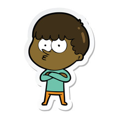 sticker of a cartoon curious boy