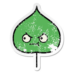 distressed sticker of a cute cartoon expressional leaf