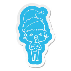 disgusted cartoon  sticker of a alien wearing santa hat