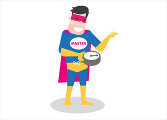 Superhero navigating with compass