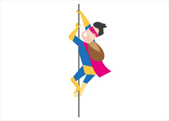 Superhero climbing up a rope