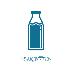 Milk Bottle Silhouette - Blue Vector Illustration - Isolated On White Background