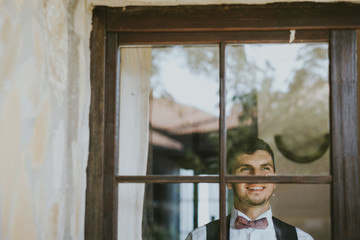 businessman looking through the window