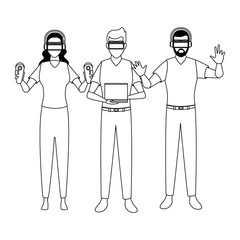 Fototapeta premium People playing with virtual reality in black and white