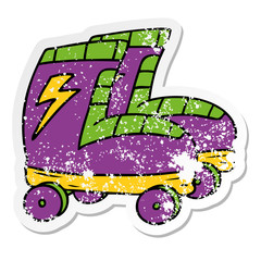 distressed sticker cartoon doodle of roller skates