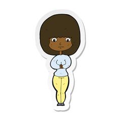 sticker of a cartoon shy woman
