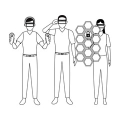People playing with virtual reality in black and white