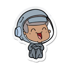 sticker of a happy cartoon astronaut