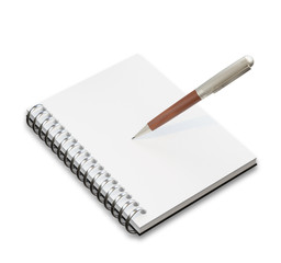 Empty notepad (sketch book) with pen isolated on white background