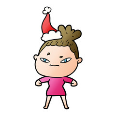 gradient cartoon of a woman wearing santa hat
