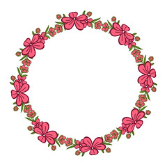 Vector illustration various shape pink flower frame with green leaves