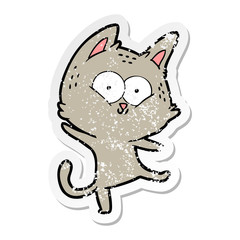 distressed sticker of a cartoon cat dancing