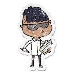 distressed sticker of a cartoon boy wearing sunglasses