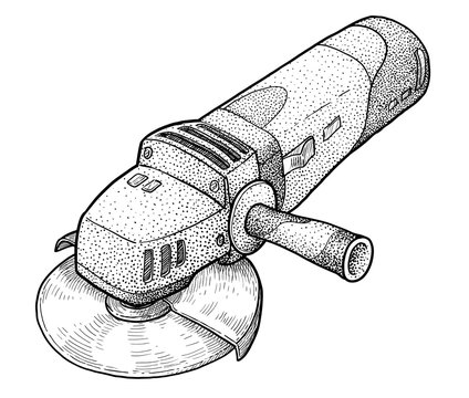 black and white angle grinder tool clip art preview