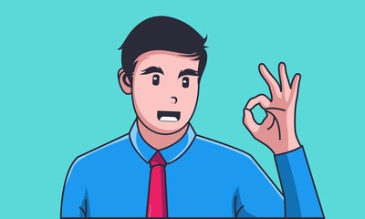 businessman ok sign gesture modern cartoon character
