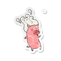 retro distressed sticker of a smelly cartoon pig