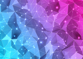 Abstract connection network blue and pink texture 3D rendering