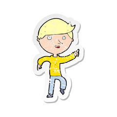 retro distressed sticker of a cartoon happy pointing