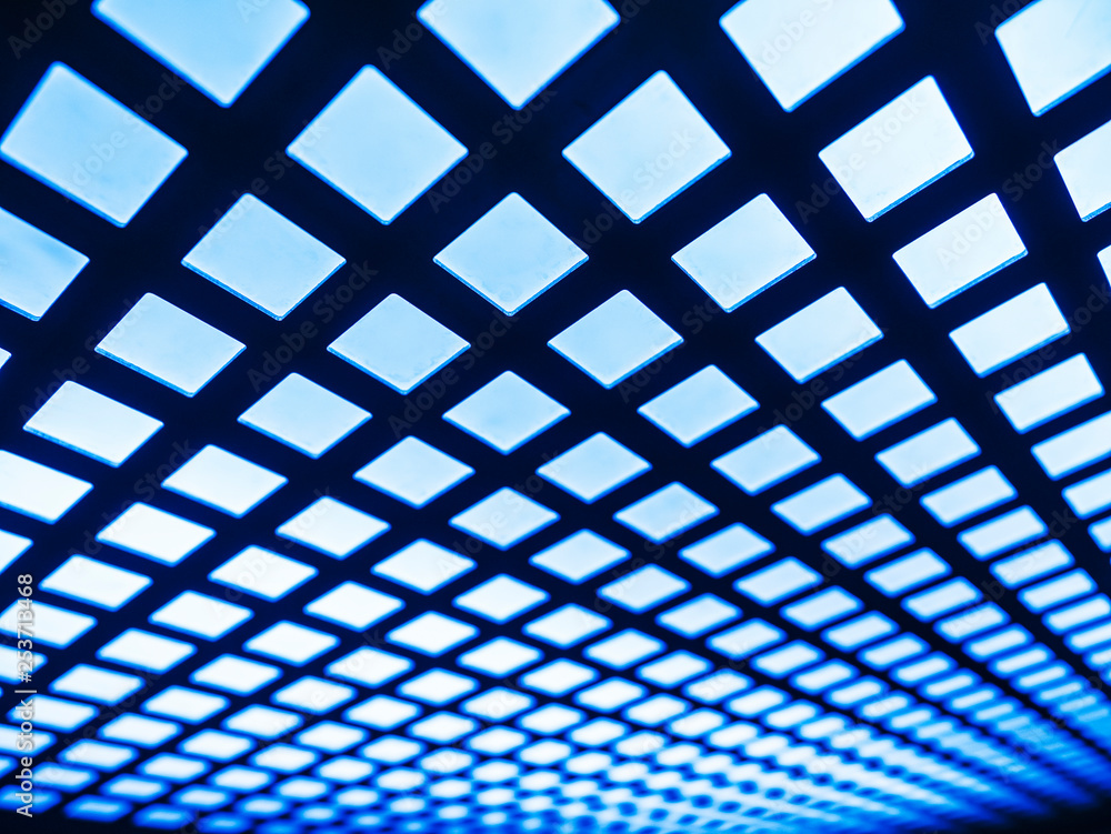 Poster steel square pattern details blue light transparency technology background texture