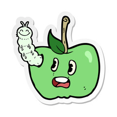 sticker of a cartoon apple with bug